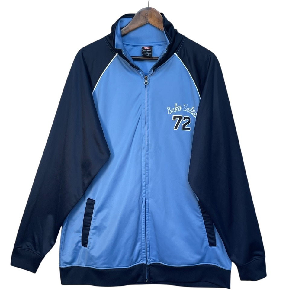 Ecko Unltd Mens Track Jacket XL Blue Full Zip Embroidered 72 Logo Y2K Streetwear